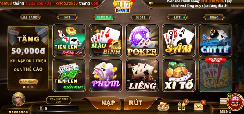 Tổng quan sảnh Game Bài Hitclub