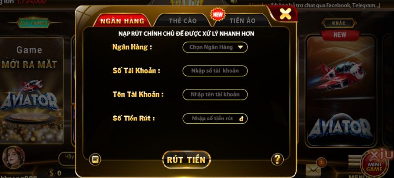 Giao dịch rút tiền Hitclub về tài khoản ngân hàng