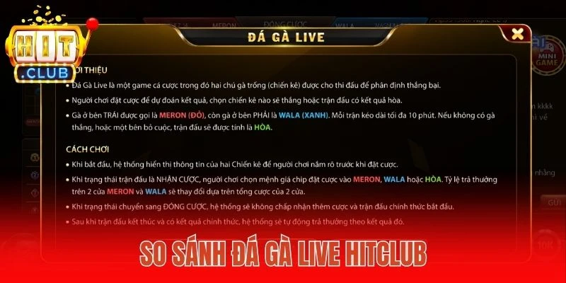 So sánh Đá gà live Hitclub